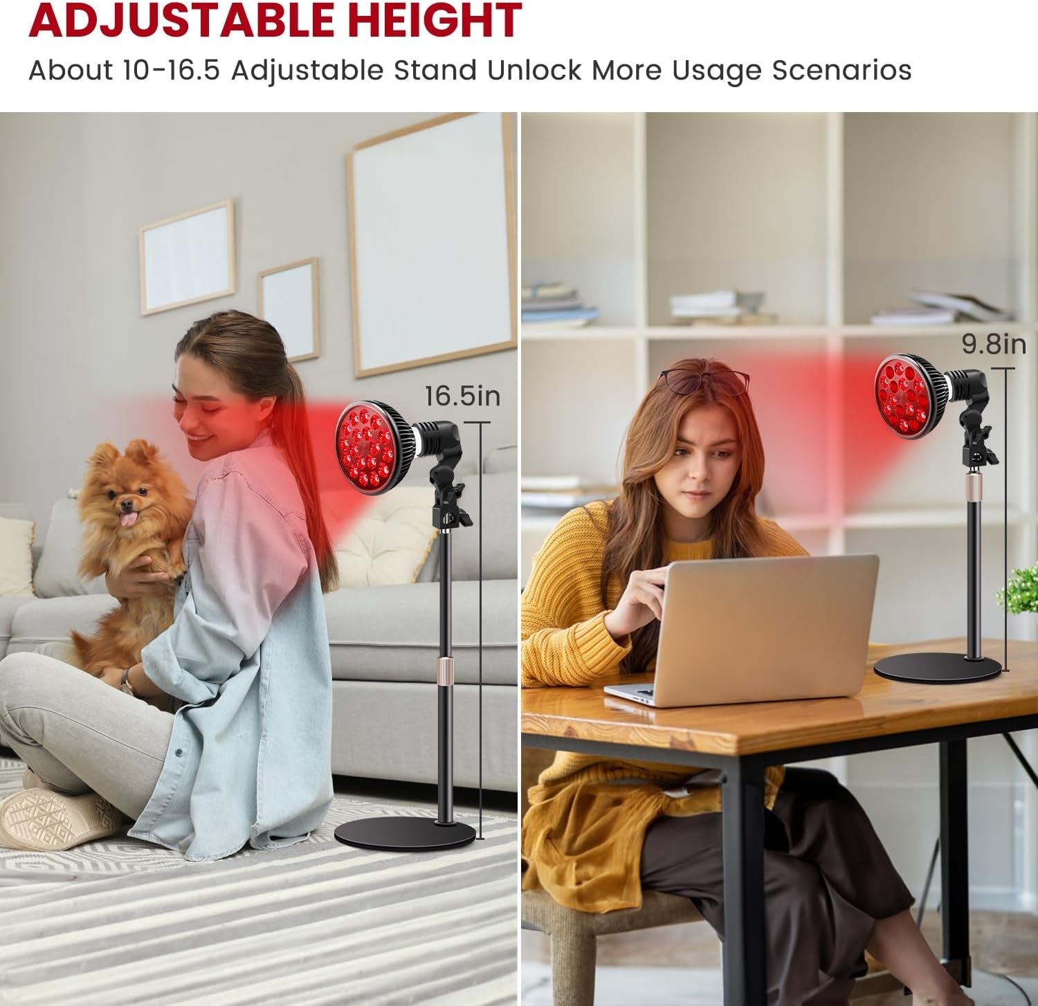 LED Red Light Therapy Bulb with Adjustable Desk Stand 10In - 16.5In, 18 LEDS 660Nm Red and 850Nm near - Cosmetics Store