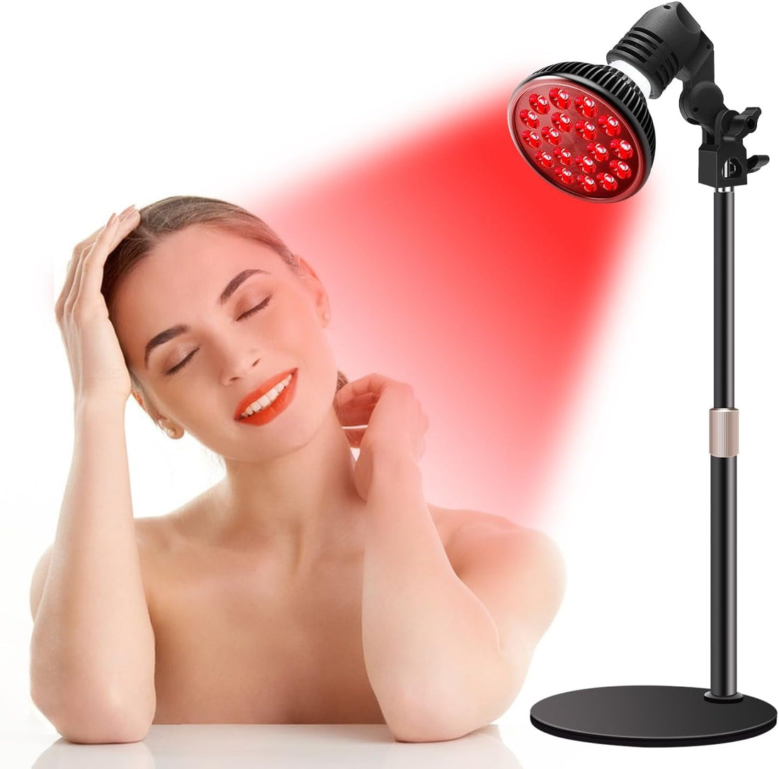 LED Red Light Therapy Bulb with Adjustable Desk Stand 10In - 16.5In, 18 LEDS 660Nm Red and 850Nm near - Cosmetics Store