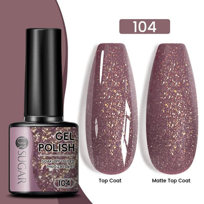Sparkle and Shine: 7ml Champagne Gold Sequins Gel Nail Polish for Dazzling French Manicures - Cosmetics Store