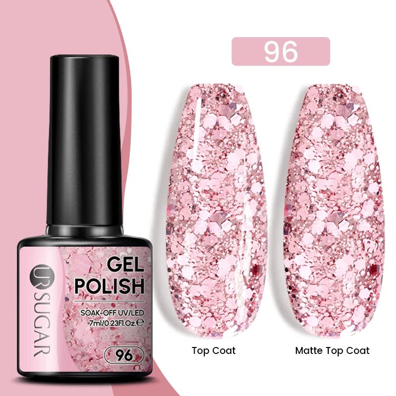 Sparkle and Shine: 7ml Champagne Gold Sequins Gel Nail Polish for Dazzling French Manicures - Cosmetics Store