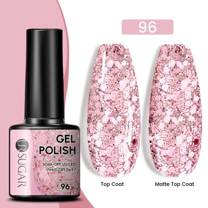 Sparkle and Shine: 7ml Champagne Gold Sequins Gel Nail Polish for Dazzling French Manicures - Cosmetics Store