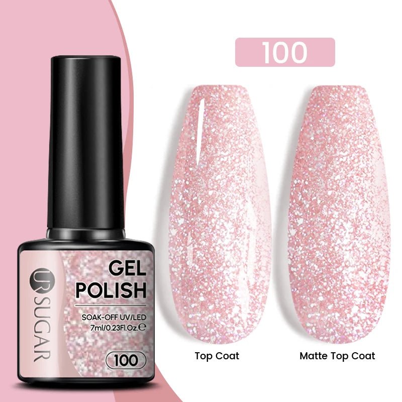 Sparkle and Shine: 7ml Champagne Gold Sequins Gel Nail Polish for Dazzling French Manicures - Cosmetics Store