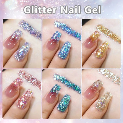 Sparkle and Shine: 7ml Champagne Gold Sequins Gel Nail Polish for Dazzling French Manicures - Cosmetics Store