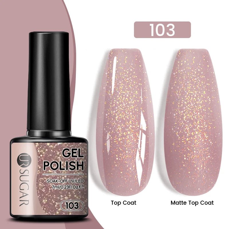 Sparkle and Shine: 7ml Champagne Gold Sequins Gel Nail Polish for Dazzling French Manicures - Cosmetics Store