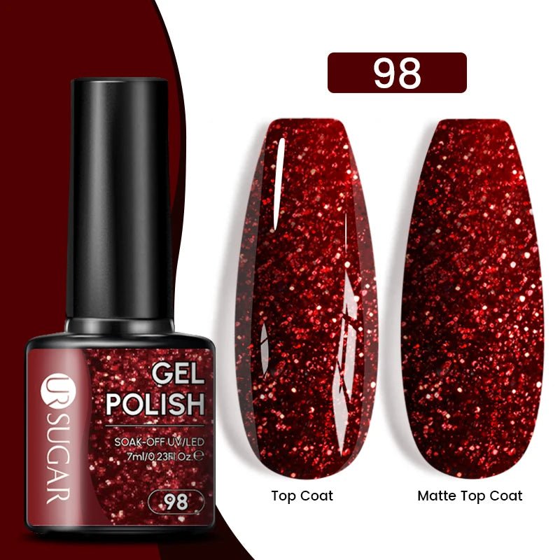 Sparkle and Shine: 7ml Champagne Gold Sequins Gel Nail Polish for Dazzling French Manicures - Cosmetics Store