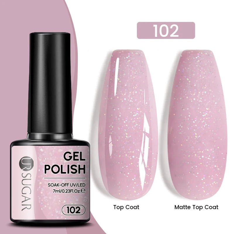 Sparkle and Shine: 7ml Champagne Gold Sequins Gel Nail Polish for Dazzling French Manicures - Cosmetics Store