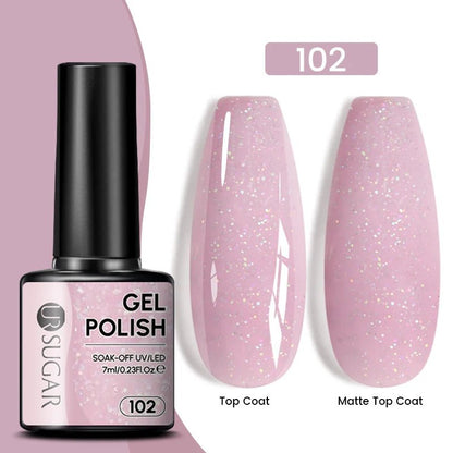 Sparkle and Shine: 7ml Champagne Gold Sequins Gel Nail Polish for Dazzling French Manicures - Cosmetics Store