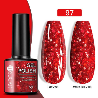 Sparkle and Shine: 7ml Champagne Gold Sequins Gel Nail Polish for Dazzling French Manicures - Cosmetics Store