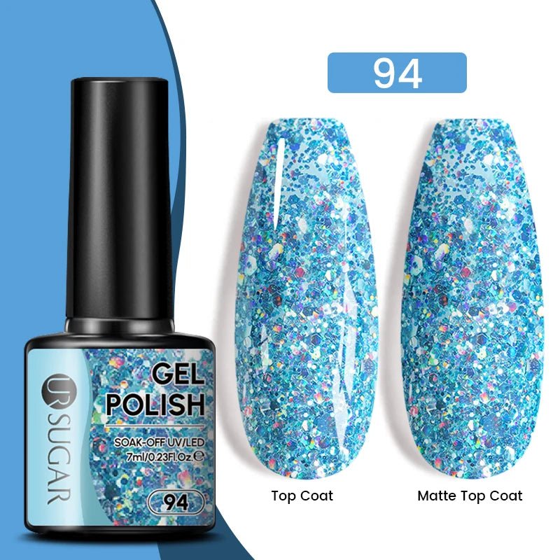 Sparkle and Shine: 7ml Champagne Gold Sequins Gel Nail Polish for Dazzling French Manicures - Cosmetics Store