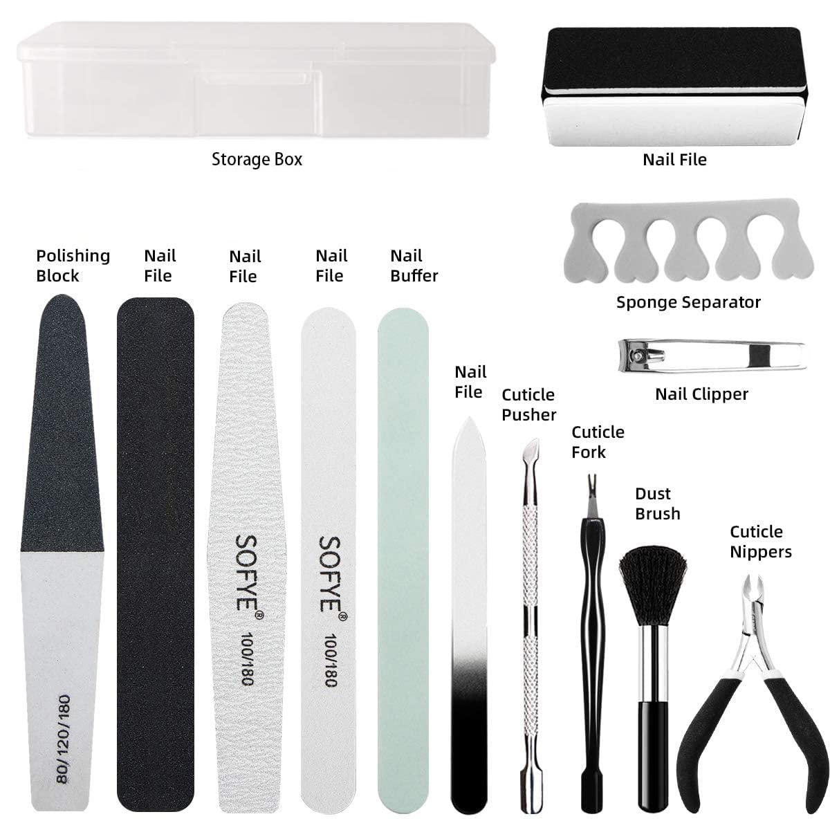 SOFYE Professional Manicure and Pedicure Kit – Complete Nail File, Buffer, Cuticle Nipper, and Pusher Set - Cosmetics Store