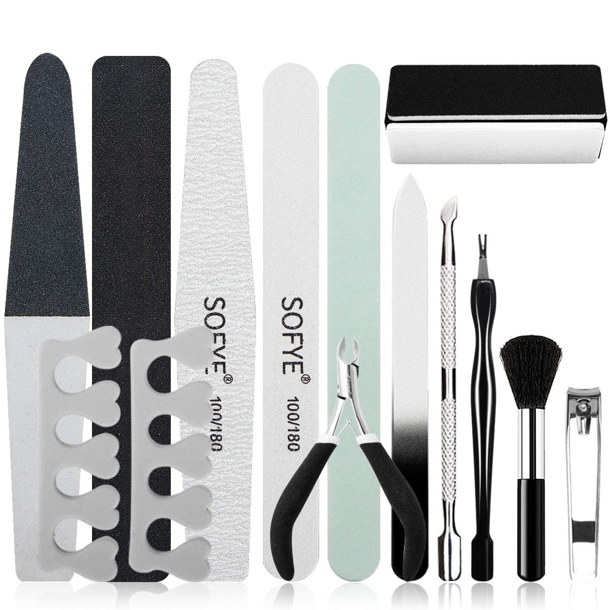 SOFYE Professional Manicure and Pedicure Kit – Complete Nail File, Buffer, Cuticle Nipper, and Pusher Set - Cosmetics Store
